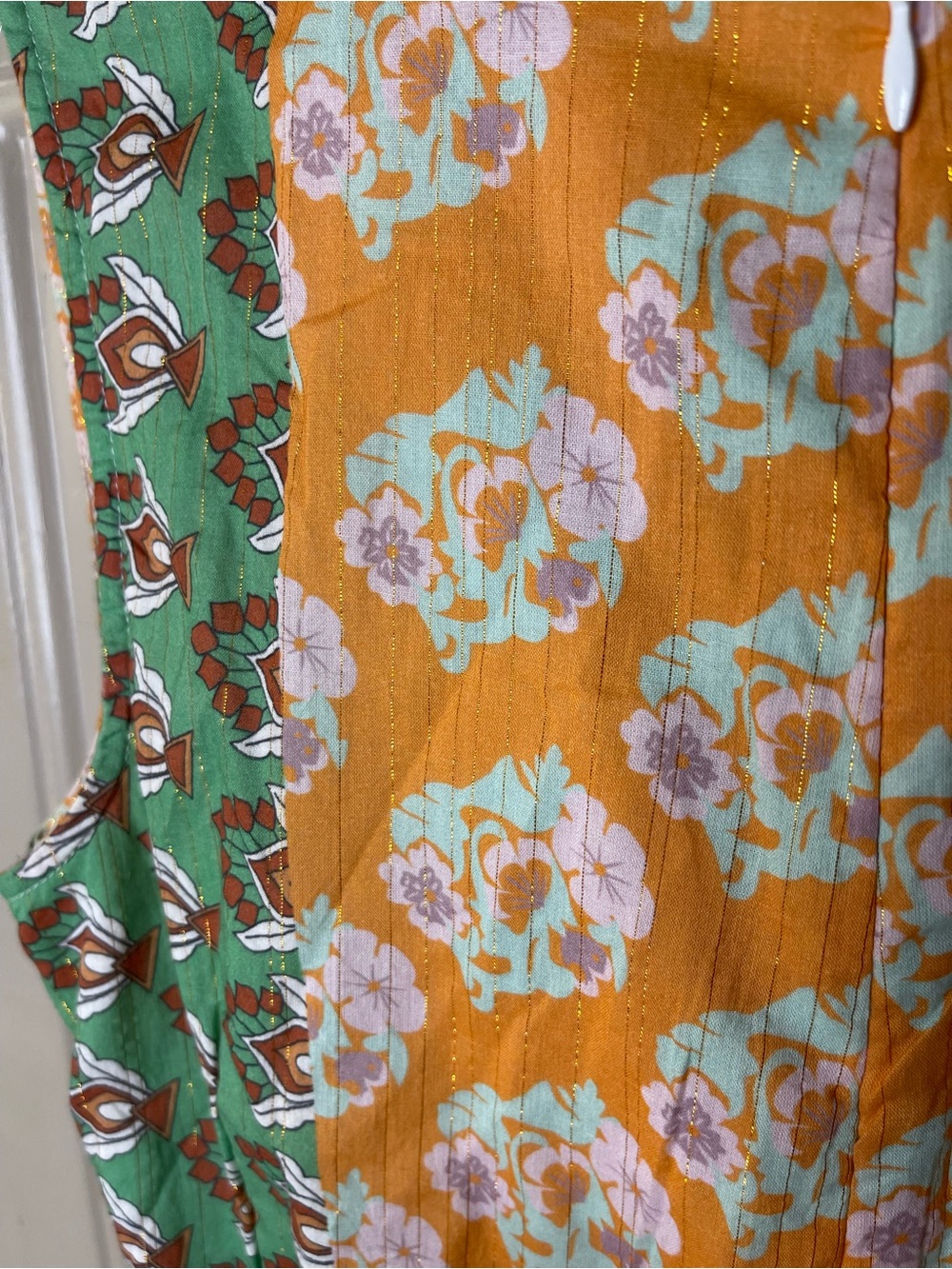 Anthropology Llani Floral Patchwork Cutout Jumpsuit in Pink, Navy & Yellow Sz M - Picture 6 of 9